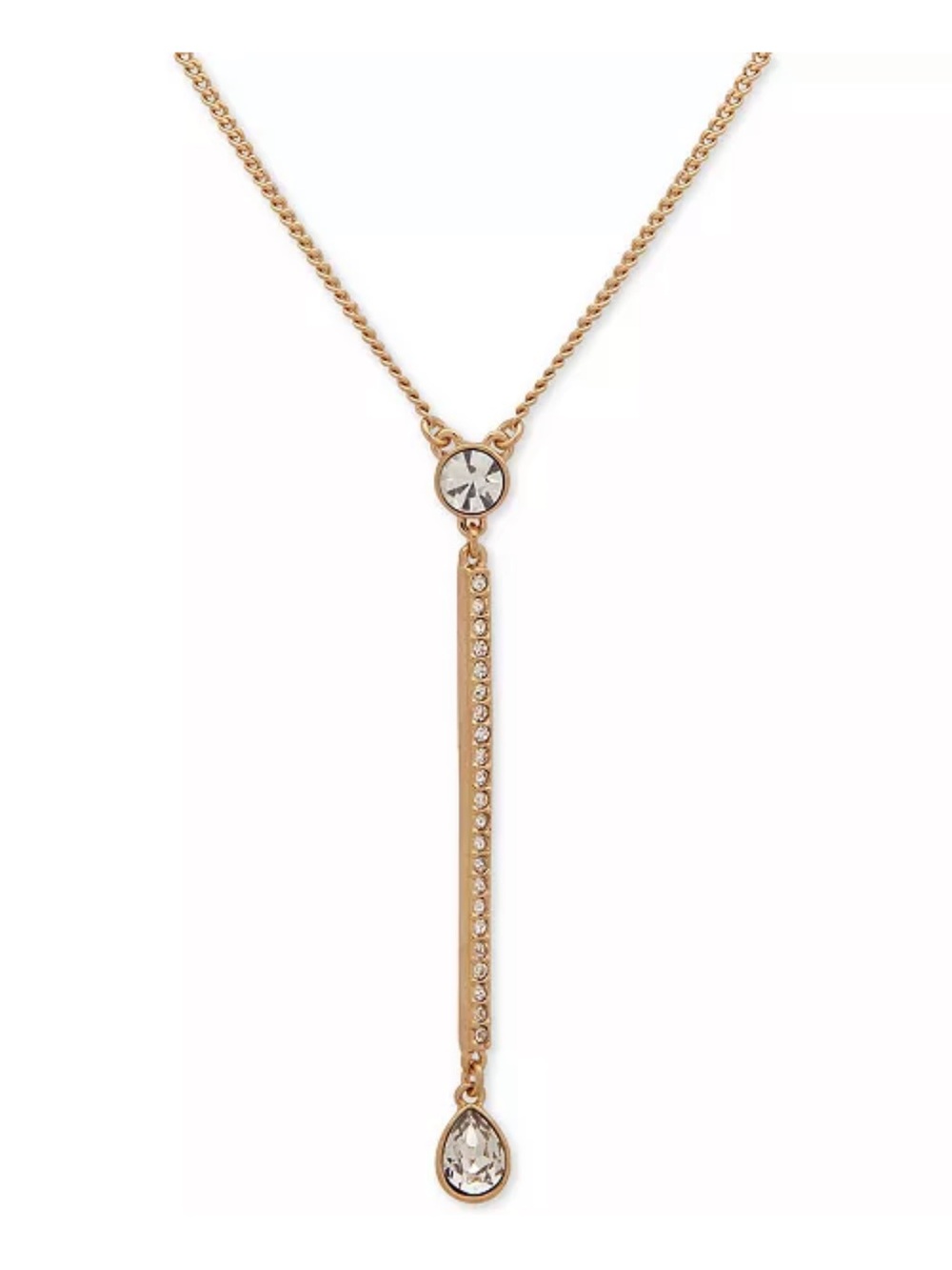 DKNY Gold-Tone Crystal Lariat Necklace, 16" + 3" extender Gold-Tone Y-Drop Neck